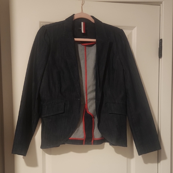 Tommy Hilfiger Jackets & Blazers - Tommy Hilfiger Classic Fitted Dark Blue Denim Blazer with Button Sleeves Size M